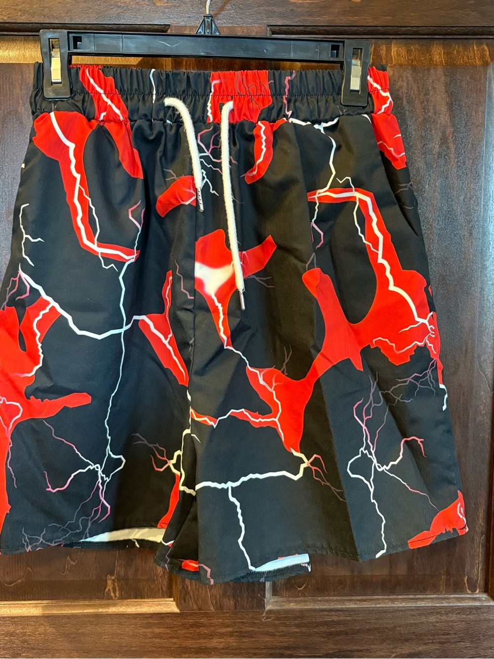 ROMWE Black and Red Lightning Swim Board Shorts